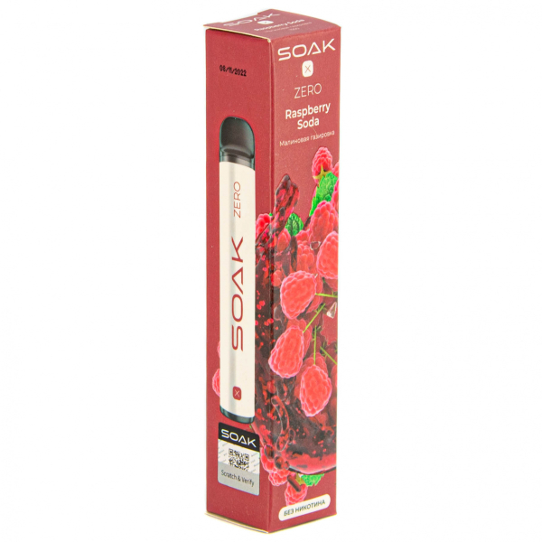 SOAK X ZERO Raspberry soda 1500 затяжек (без никотина) в Новом Уренгое