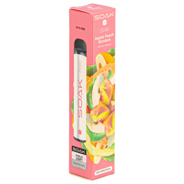 SOAK X ZERO Apple peach bonbon 1500 затяжек (без никотина) в Новом Уренгое