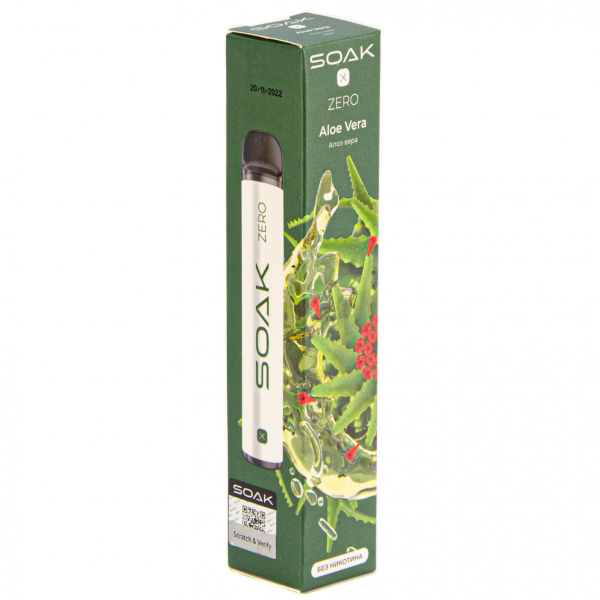 SOAK X ZERO Aloe vera 1500 затяжек (без никотина) в Новом Уренгое