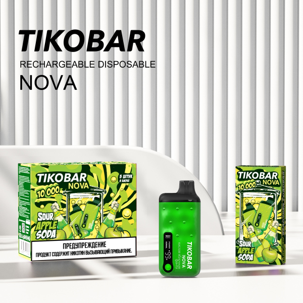 Электронка Tikobar Nova Кислая Яблочная Содовая 10000 Затяжек в Новом Уренгое