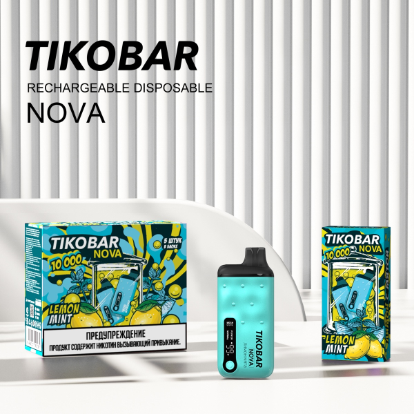 Электронка Tikobar Nova Лимон Мята 10000 Затяжек в Новом Уренгое