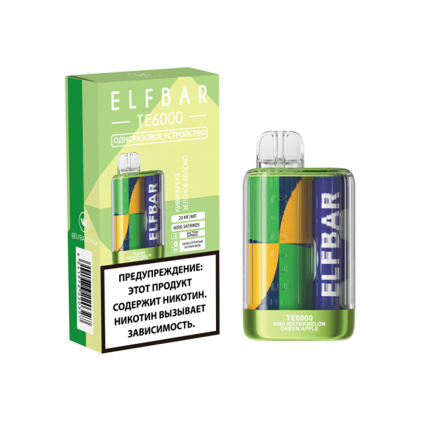ЭСДН ELF BAR Te Киви Арбуз Зеленое Яблоко 6000 затяжек в Новом Уренгое